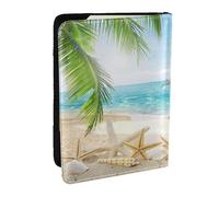 Wykjtwo Étoile de mer Plage Palmiers imprimés, Porte-Passeport Portefeuille de Voyage en Cuir PU Étui pour Passeport Couvre-Passeport 6,5 po