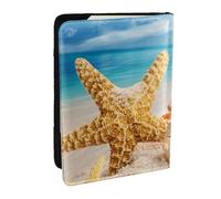 Wykjtwo Étoiles de mer et Coquillages sur la Plage, Porte-Passeport Portefeuille de Voyage en Cuir PU Étui pour Passeport Couvre-Passeport 6,5 po