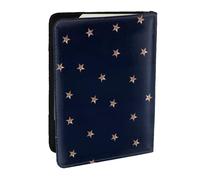 Wykjtwo Étoiles Scintillantes Roses Bleu foncé et Or Rose étoilées, Porte-Passeport Portefeuille de Voyage en Cuir PU Étui pour Passeport Couvre-Passeport 6,5 po