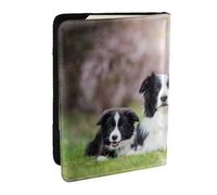 Wykjtwo Famille Border Collie, Porte-Passeport Portefeuille de Voyage en Cuir PU Étui pour Passeport Couvre-Passeport 6,5 po