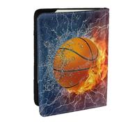 Wykjtwo Flammes et Gouttes d'eau de Basket-Ball, Porte-Passeport Portefeuille de Voyage en Cuir PU Étui pour Passeport Couvre-Passeport 6,5 po