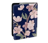 Wykjtwo Fleur De Cerisier Floral Sakura Bleu Marine, Porte-Passeport Portefeuille de Voyage en Cuir PU Étui pour Passeport Couvre-Passeport 6,5 po