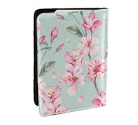 Wykjtwo Fleur De Cerisier Rose Sarcelle Printemps, Porte-Passeport Portefeuille de Voyage en Cuir PU Étui pour Passeport Couvre-Passeport 6,5 po