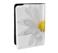 Wykjtwo Fleur de Marguerite Blanche avec Coeur Jaune Vif, Porte-Passeport Portefeuille de Voyage en Cuir PU Étui pour Passeport Couvre-Passeport 6,5 po