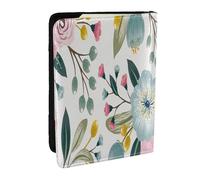 Wykjtwo Fleurs De Printemps Floral Belle Bleu Rose Rose Feuille Verte Couleurs Douces, Porte-Passeport Portefeuille de Voyage en Cuir PU Étui pour Passeport Couvre-Passeport 6,5 po