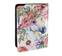 Wykjtwo Fleurs De Roses De Cheval Aquarelle, Porte-Passeport Portefeuille de Voyage en Cuir PU Étui pour Passeport Couvre-Passeport 6,5 po