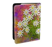 Wykjtwo Fleurs d'edelweiss suisses, Porte-Passeport Portefeuille de Voyage en Cuir PU Étui pour Passeport Couvre-Passeport 6,5 po