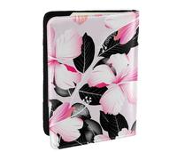 Wykjtwo Fleurs d'hibiscus Tropicales à Feuilles Noires, Porte-Passeport Portefeuille de Voyage en Cuir PU Étui pour Passeport Couvre-Passeport 6,5 po