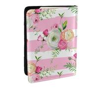 Wykjtwo Fleurs Rayures Roses, Porte-Passeport Portefeuille de Voyage en Cuir PU Étui pour Passeport Couvre-Passeport 6,5 po