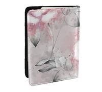 Wykjtwo Fleurs Roses Aquarelle Floral Rose Feuilles Grises Splash, Porte-Passeport Portefeuille de Voyage en Cuir PU Étui pour Passeport Couvre-Passeport 6,5 po