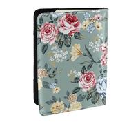 Wykjtwo Fleurs Roses sur Fond Vert, Porte-Passeport Portefeuille de Voyage en Cuir PU Étui pour Passeport Couvre-Passeport 6,5 po