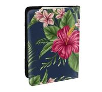 Wykjtwo Fleurs Tropicales Frangipanier Hibiscus, Porte-Passeport Portefeuille de Voyage en Cuir PU Étui pour Passeport Couvre-Passeport 6,5 po