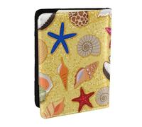 Wykjtwo Fond De Sable De Plage avec des Coquillages, Porte-Passeport Portefeuille de Voyage en Cuir PU Étui pour Passeport Couvre-Passeport 6,5 po