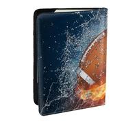 Wykjtwo Football américain dans Le feu et l'eau, Porte-Passeport Portefeuille de Voyage en Cuir PU Étui pour Passeport Couvre-Passeport 6,5 po