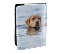Wykjtwo Golden Retriever Chiens Flottants Animaux Labrador, Porte-Passeport Portefeuille de Voyage en Cuir PU Étui pour Passeport Couvre-Passeport 6,5 po