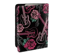 Wykjtwo Guitare et Rose, Porte-Passeport Portefeuille de Voyage en Cuir PU Étui pour Passeport Couvre-Passeport 6,5 po