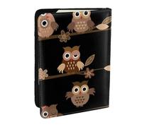 Wykjtwo Hiboux Mignons de Dessin animé Marron, Porte-Passeport Portefeuille de Voyage en Cuir PU Étui pour Passeport Couvre-Passeport 6,5 po