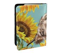 Wykjtwo Highl et Vache aux tournesols, Porte-Passeport Portefeuille de Voyage en Cuir PU Étui pour Passeport Couvre-Passeport 6,5 po