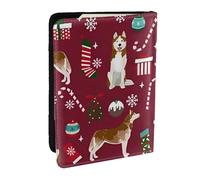 Wykjtwo Husky Candy Canes Bas Vacances Chien Ruby, Porte-Passeport Portefeuille de Voyage en Cuir PU Étui pour Passeport Couvre-Passeport 6,5 po