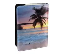 Wykjtwo Île de Palmiers tropicaux de Lever de Soleil, Porte-Passeport Portefeuille de Voyage en Cuir PU Étui pour Passeport Couvre-Passeport 6,5 po