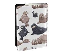 Wykjtwo Illustration De Phoques Lion De Mer, Porte-Passeport Portefeuille de Voyage en Cuir PU Étui pour Passeport Couvre-Passeport 6,5 po