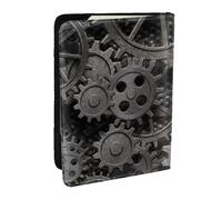 Wykjtwo Impression d’Engrenages en métal Ancien, Porte-Passeport Portefeuille de Voyage en Cuir PU Étui pour Passeport Couvre-Passeport 6,5 po