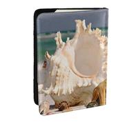 Wykjtwo Impression de Coquillages d’étoile de mer de Plage, Porte-Passeport Portefeuille de Voyage en Cuir PU Étui pour Passeport Couvre-Passeport 6,5 po