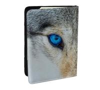 Wykjtwo Impression de Loup aux Yeux Bleus, Porte-Passeport Portefeuille de Voyage en Cuir PU Étui pour Passeport Couvre-Passeport 6,5 po