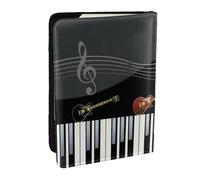 Wykjtwo Impression de Motif de Piano de Guitare, Porte-Passeport Portefeuille de Voyage en Cuir PU Étui pour Passeport Couvre-Passeport 6,5 po