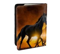 Wykjtwo Impression de Nuages rougeoyants de Chevaux Noirs, Porte-Passeport Portefeuille de Voyage en Cuir PU Étui pour Passeport Couvre-Passeport 6,5 po