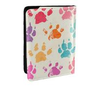 Wykjtwo Impression de Patte de Chiens colorés, Porte-Passeport Portefeuille de Voyage en Cuir PU Étui pour Passeport Couvre-Passeport 6,5 po