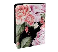Wykjtwo Impression de Roses de Fleurs de Pivoine, Porte-Passeport Portefeuille de Voyage en Cuir PU Étui pour Passeport Couvre-Passeport 6,5 po