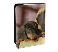 Wykjtwo Impression Mignonne de Chien de Deux teckels, Porte-Passeport Portefeuille de Voyage en Cuir PU Étui pour Passeport Couvre-Passeport 6,5 po