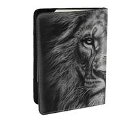 Wykjtwo Impression tête de Lion Noir et Blanc, Porte-Passeport Portefeuille de Voyage en Cuir PU Étui pour Passeport Couvre-Passeport 6,5 po