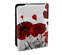 Wykjtwo Impressions de Fleurs de Pavot Rouge, Porte-Passeport Portefeuille de Voyage en Cuir PU Étui pour Passeport Couvre-Passeport 6,5 po