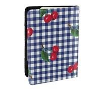 Wykjtwo Imprimer des Cerises à Carreaux Bleus, Porte-Passeport Portefeuille de Voyage en Cuir PU Étui pour Passeport Couvre-Passeport 6,5 po
