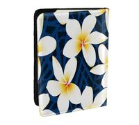 Wykjtwo Imprimer Fleur de frangipanier Blanc Tropical Plumeria, Porte-Passeport Portefeuille de Voyage en Cuir PU Étui pour Passeport Couvre-Passeport 6,5 po