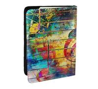 Wykjtwo Imprimer Note De Musique en Bois Coloré, Porte-Passeport Portefeuille de Voyage en Cuir PU Étui pour Passeport Couvre-Passeport 6,5 po
