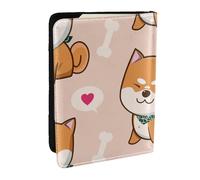 Wykjtwo Kawaii Mignon Shiba Inu, Porte-Passeport Portefeuille de Voyage en Cuir PU Étui pour Passeport Couvre-Passeport 6,5 po