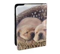 Wykjtwo Labradors Petits Chiots Golden Retriever, Porte-Passeport Portefeuille de Voyage en Cuir PU Étui pour Passeport Couvre-Passeport 6,5 po