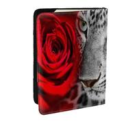 Wykjtwo Léopard Rose Rouge, Porte-Passeport Portefeuille de Voyage en Cuir PU Étui pour Passeport Couvre-Passeport 6,5 po