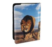 Wykjtwo Lion, léopard et Tigre se Battent pour la Nourriture imprimé, Porte-Passeport Portefeuille de Voyage en Cuir PU Étui pour Passeport Couvre-Passeport 6,5 po