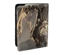 Wykjtwo Marbre Luxueux en Or Noir, Porte-Passeport Portefeuille de Voyage en Cuir PU Étui pour Passeport Couvre-Passeport 6,5 po