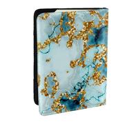 Wykjtwo Marbre Sarcelle doré Scintillant texturé, Porte-Passeport Portefeuille de Voyage en Cuir PU Étui pour Passeport Couvre-Passeport 6,5 po