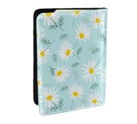 Wykjtwo Marguerite Florale délicate Bleue et Blanche, Porte-Passeport Portefeuille de Voyage en Cuir PU Étui pour Passeport Couvre-Passeport 6,5 po