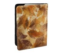 Wykjtwo Marron Beige Feuilles d'or Automne Lin, Porte-Passeport Portefeuille de Voyage en Cuir PU Étui pour Passeport Couvre-Passeport 6,5 po