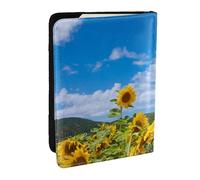 Wykjtwo Mer De Tournesol Et Nuages Blancs De Ciel Bleu, Porte-Passeport Portefeuille de Voyage en Cuir PU Étui pour Passeport Couvre-Passeport 6,5 po