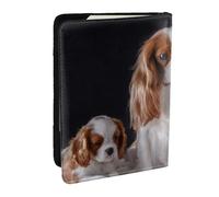 Wykjtwo Mère du Cavalier King Charles Spaniel avec Ses Petits, Porte-Passeport Portefeuille de Voyage en Cuir PU Étui pour Passeport Couvre-Passeport 6,5 po