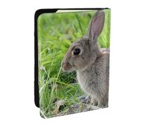 Wykjtwo Mignon Lapin lièvre Gris, Porte-Passeport Portefeuille de Voyage en Cuir PU Étui pour Passeport Couvre-Passeport 6,5 po