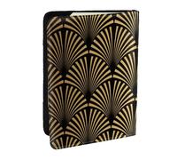 Wykjtwo Modèle Art Déco Transparente Or Noir, Porte-Passeport Portefeuille de Voyage en Cuir PU Étui pour Passeport Couvre-Passeport 6,5 po